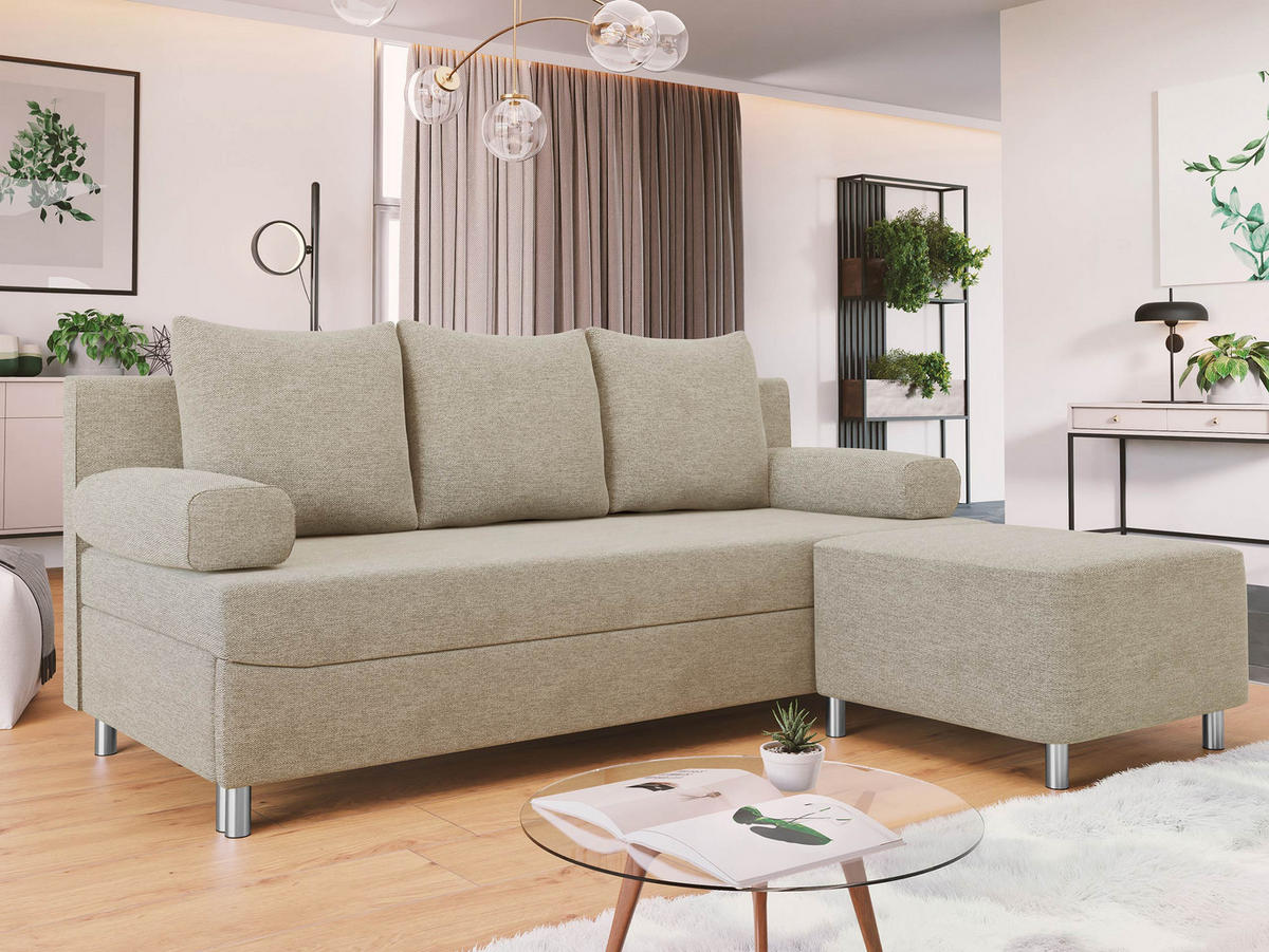 SCHLAFSOFA Dover mit Polsterhocker - Chromfarben/Naturfarben, Holz/Kunststoff (192/80cm) - MIRJAN24