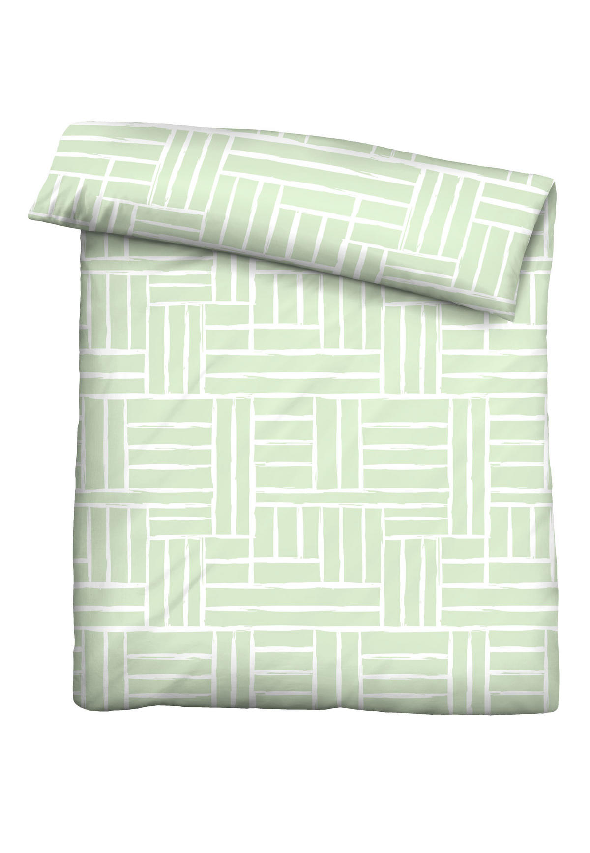 BETTWÄSCHE-GARNITUR Seersucker Kästchen salbei, 135x200 cm + 80x80 cm - Salbeigrün, Textil (135/200cm) - Castell