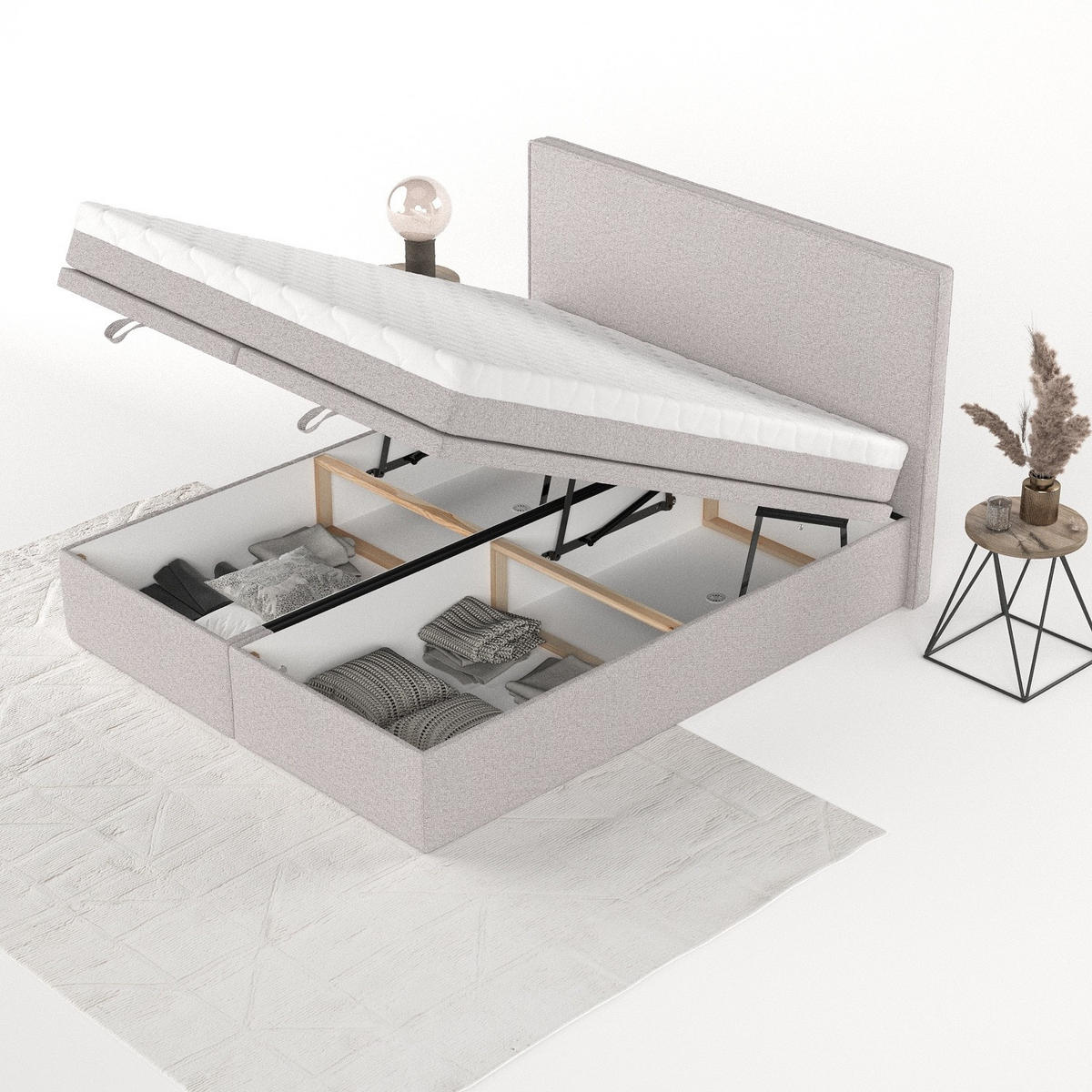 BOXBETT Zalla 140/200 cm Beige im Riva Stoff - Beige/Schwarz, Holz/Holzwerkstoff (140/200cm) - AltaBeds