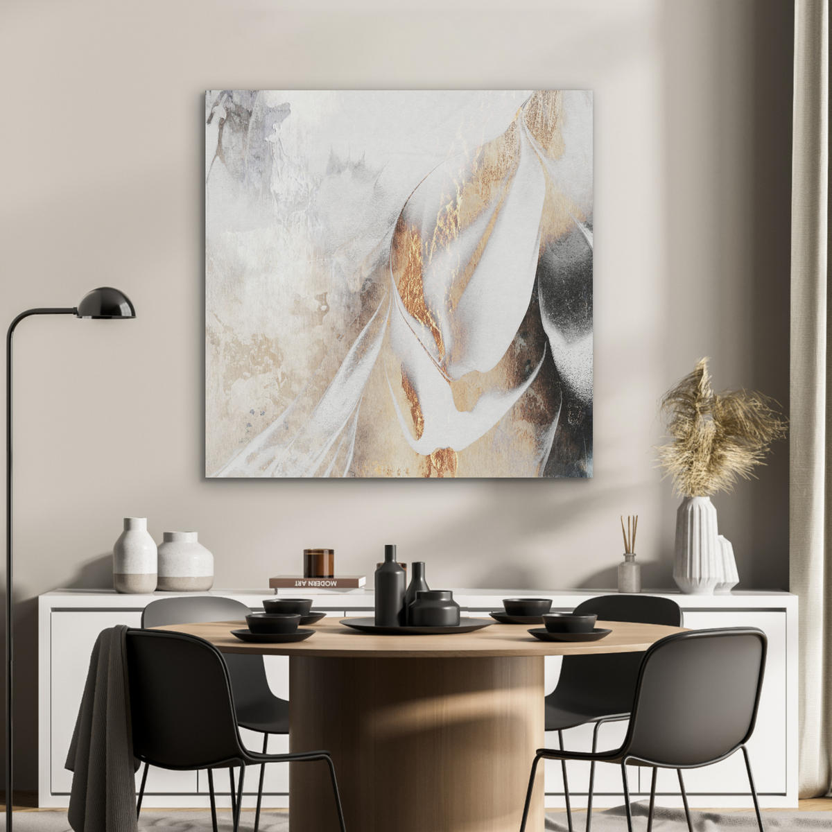 AKUSTIKPANEEL Luxus - Abstrakt - Gold - Weiß 90x90 cm - Goldfarben, Textil (90/0.9/90cm) - MuchoWow