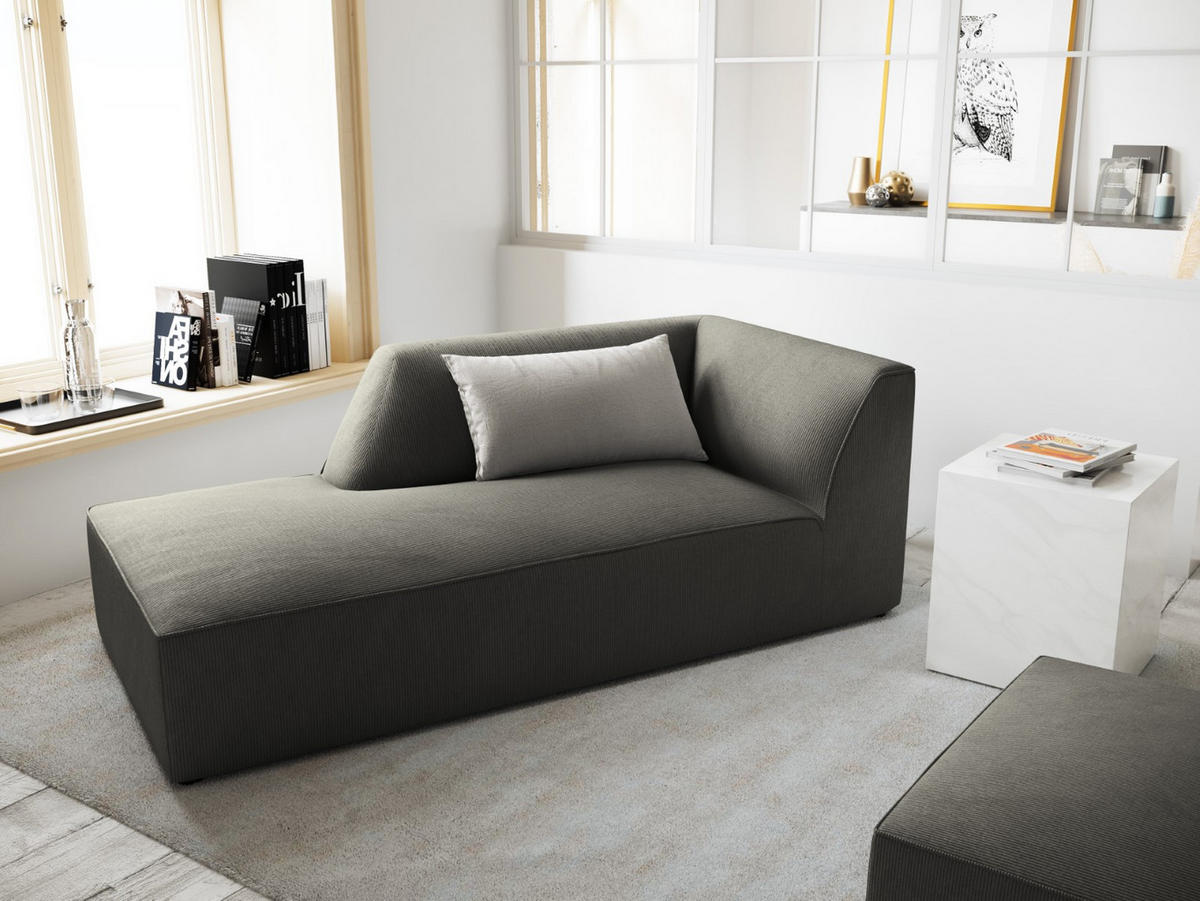 CHAISELONGUE links Ruby aus Cord hellgrau - Hellgrau, Textil (93/69/180cm) - Micadoni