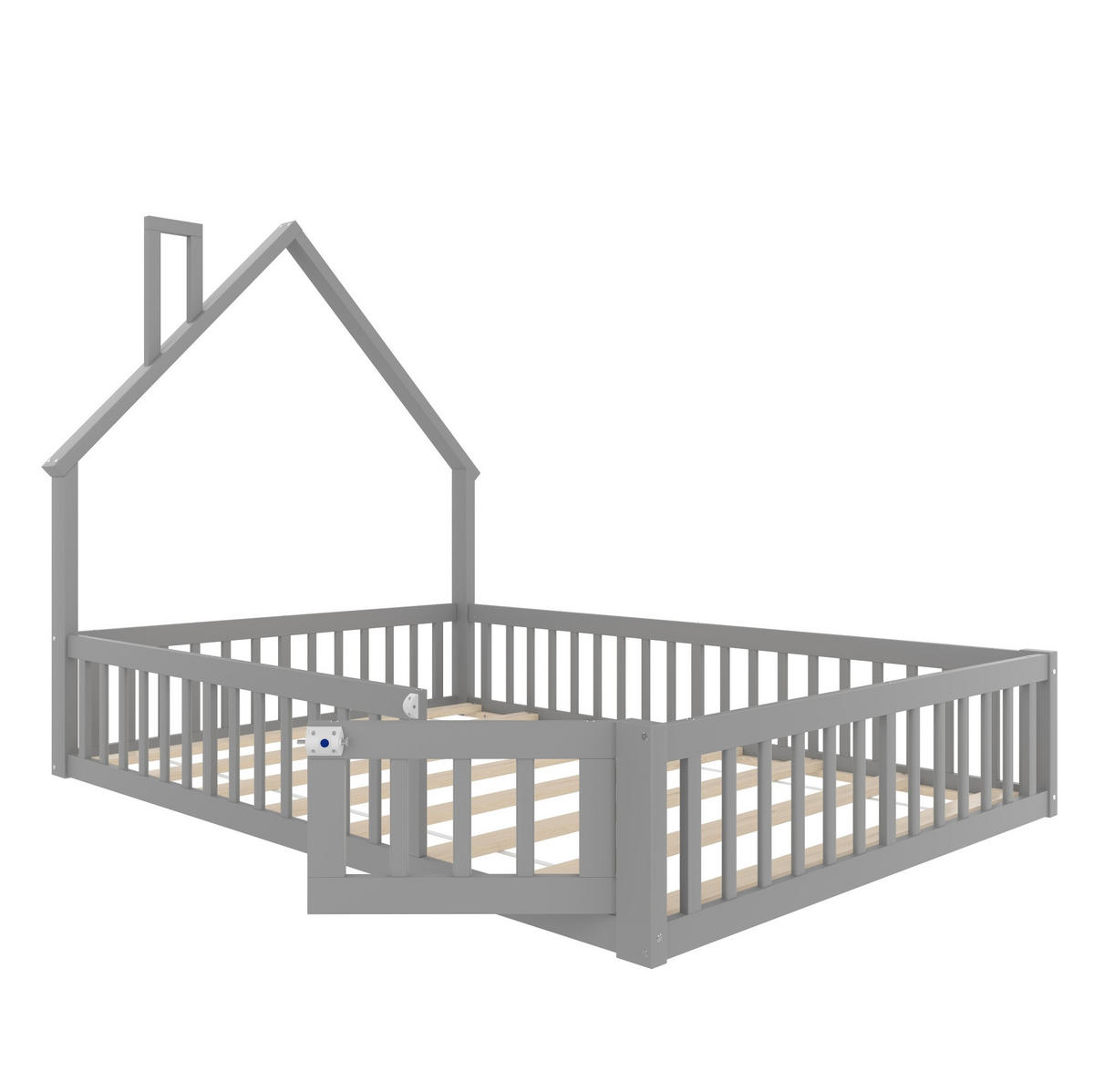 KINDERBETT aus Kiefernholz & MDF 140x190 cm in Grau mit Sicherheitsgitter - Grau, Holzwerkstoff (140/190cm) - Modfu
