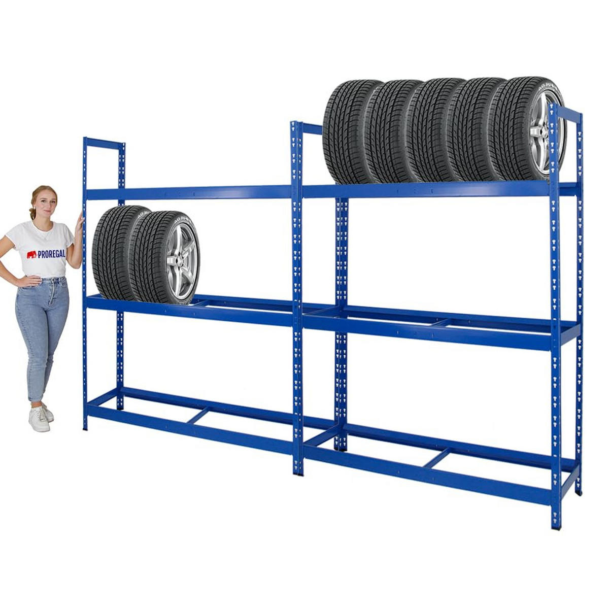 REIFENREGAL Tiger XL 2er-Set mit 2x 200x150x45 cm 300 kg Fachlast bis zu 36 Reifen Blau - Blau, Metall (300/200/45cm) - PROREGAL