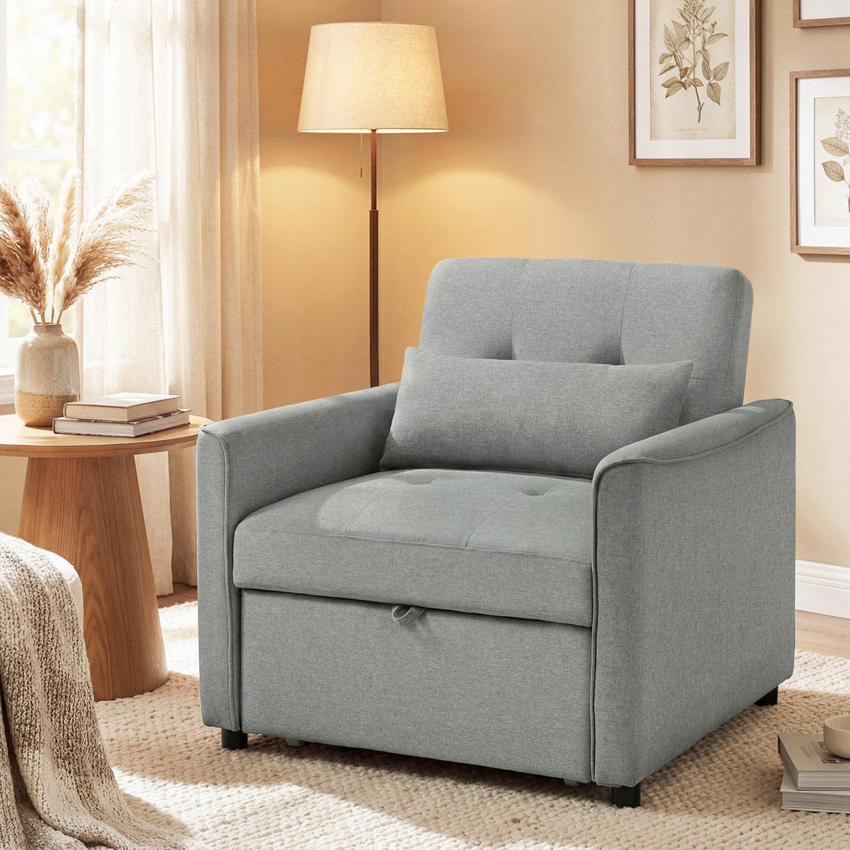 SCHLAFSESSEL Polyester Schaumstoff Grau - Grau, Textil (68/45.5/187cm) - HOMCOM