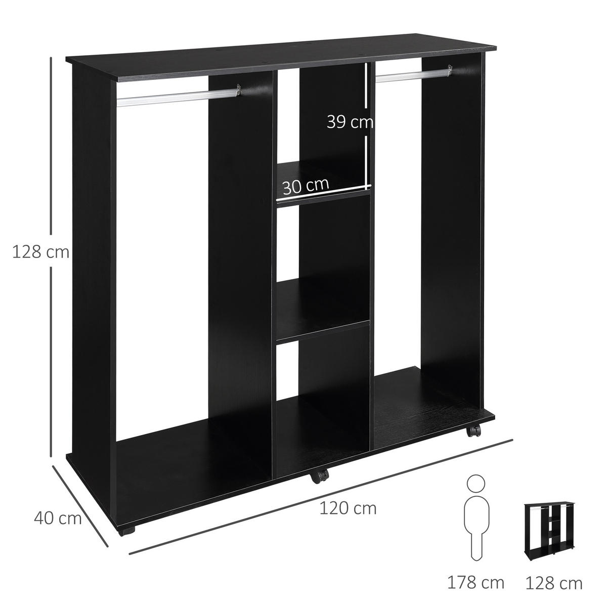 KLEIDERSCHRANK Schwarz 1 Stück - Schwarz, Holz (40/128/120cm) - GiPP
