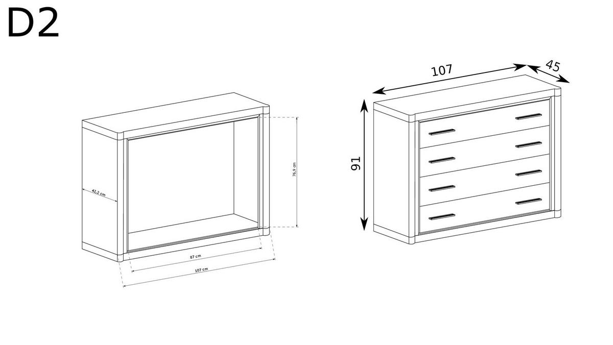 KOMMODE Dallas D-2 Trüffeleiche - Trüffeleichefarben, Holzwerkstoff (107/91/45cm)