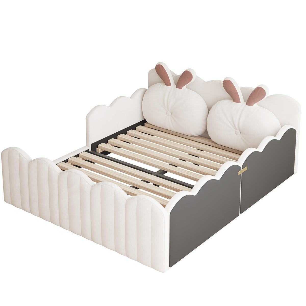 POLSTERBETT 140/200 cm DE-03387, mit Kaninchenkissen, in Beige - Beige, Holzwerkstoff (140/200cm) - ComfortXL