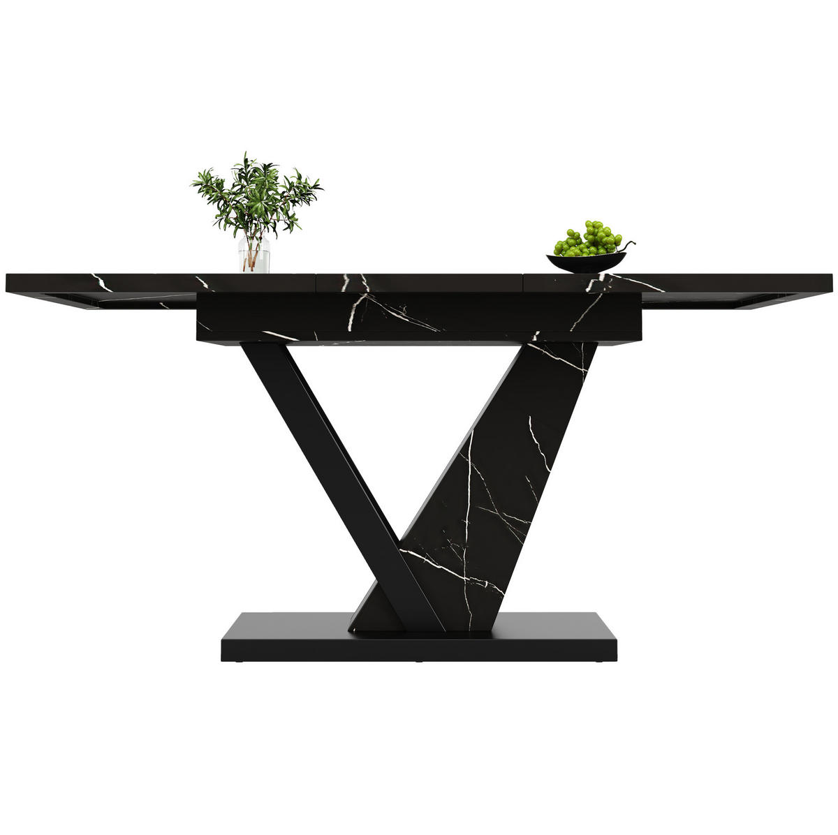 AUSZIEHTISCH 120-160/75/75,5 cm in Schwarz mit Marmormuster & Metallgestell - Schwarz, Holzwerkstoff (160/75/75.5cm) - BEAOK