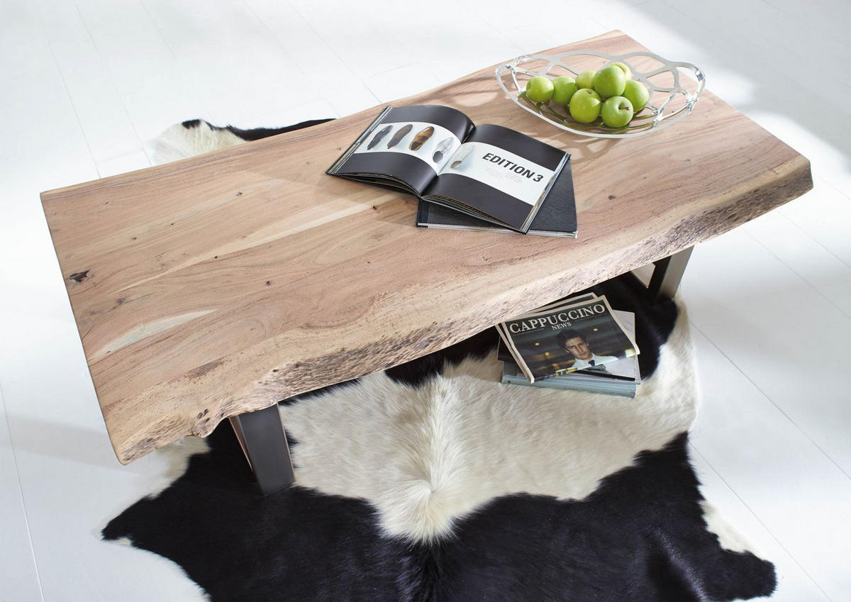 COUCHTISCH Akazie 160x70x45 Natural Stone lackiert FREEFORM #121 - Beige, Holz (160/70/45cm) - Massivmoebel24