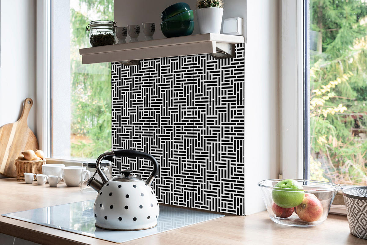 FLIESENAUFKLEBER 9 Stück 30x30 cm selbstklebend Geometrische Abstraktion - Schwarz, Textil (30/1.6/30cm) - TULUP