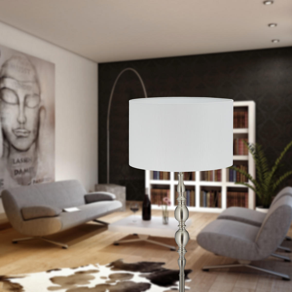 STEHLAMPE - Silberfarben, Kunststoff/Textil (43/43/155cm) - Relaxdays
