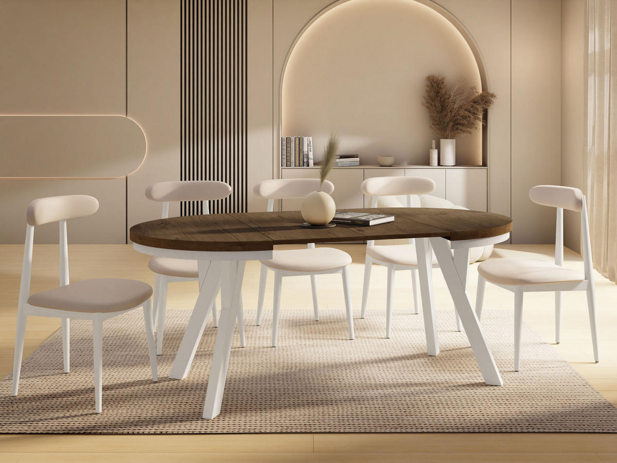 ESSTISCH Vero Neo Weiß rund ausziehbar verlängerbar, Eiche Braun Rustikal 100-200/100/77 cm - Alteiche/Weiß, Holz/Holzwerkstoff (100/100/77cm) - WFL GROUP