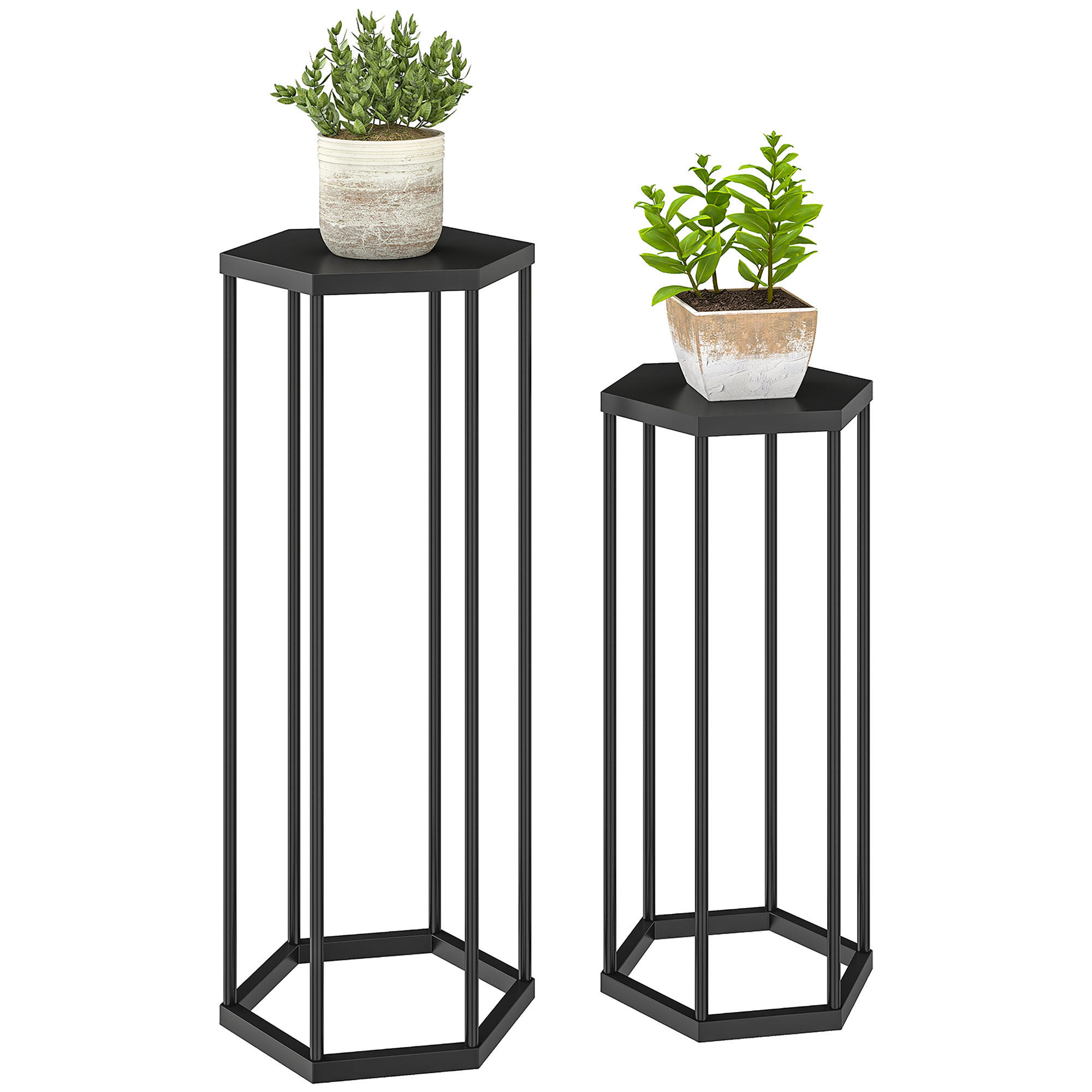 PFLANZSTÄNDER DE-05418 2er-Set, hexagonal Schwarz - Schwarz, Metall (31/27/75cm) - ComfortXL
