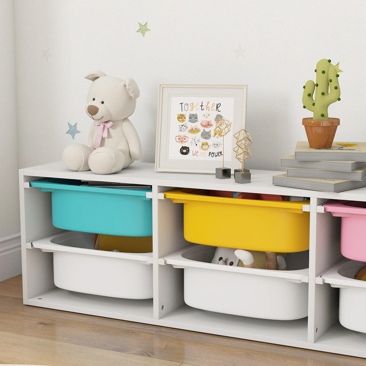KINDERREGAL DE-17269 2 Ebenen mit 6 farbigen Boxen Weiß - Weiß, Metall (97/29/21cm) - ComfortXL