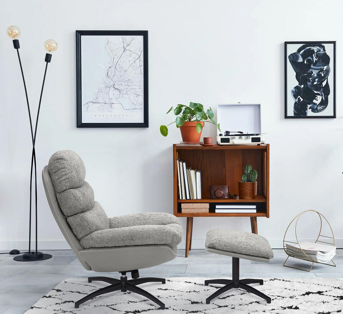 RELAXSESSEL - Schwarz/Grau, Kunststoff/Textil (78/102/90cm) - home24