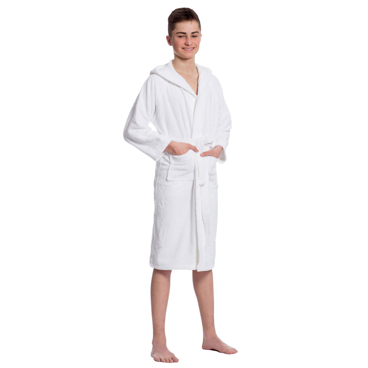 KINDERBADEMANTEL, 152-158, 100% Baumwolle, Weiß - Weiß, Textil (152cm) - Zollner