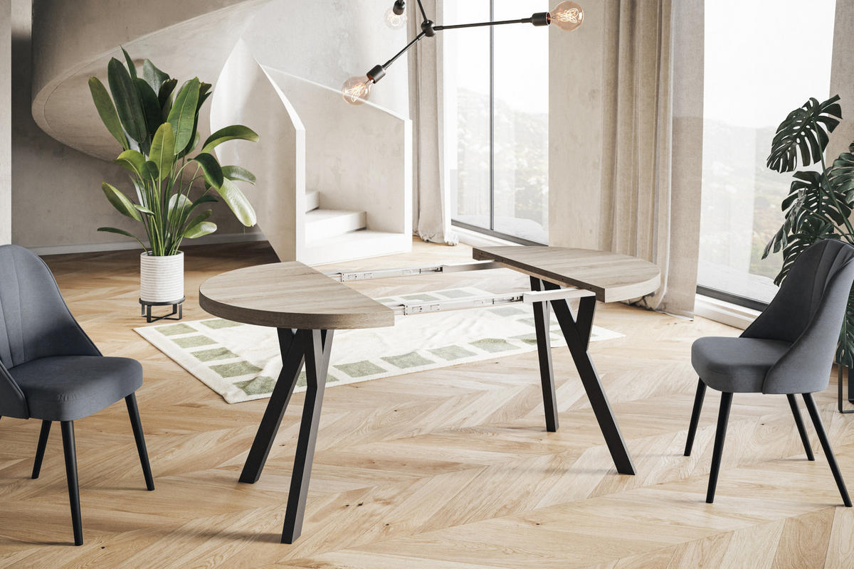 ESSZIMMERTISCH OVO, ausziehbarer Tisch 110 cm bis 210 cm, Farbe: SONOMA, mit Holzbeinen in Farbe Schwarz - Schwarz/Sonoma Eiche, Holzwerkstoff (110/110/77cm) - Alpi-Möbel