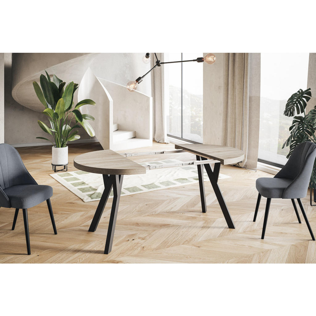 Thumbnail - Alpi-Möbel Esszimmertisch, Sonoma Eiche, Schwarz, Holzwerkstoff, Rund, X-Form, 100x77x100 cm, Esszimmer, Tische, Esstisc...