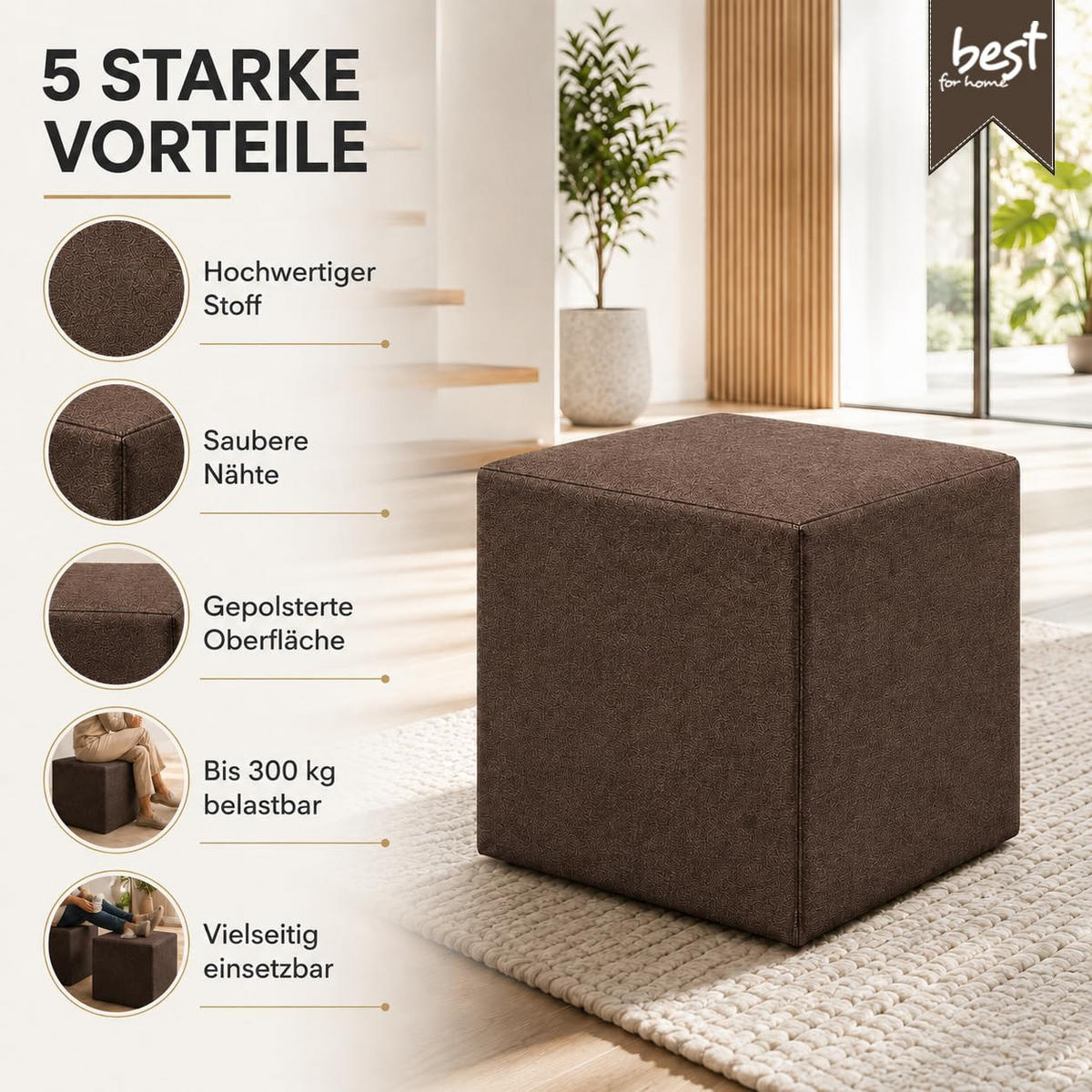 SITZWÜRFEL / Siège Pouf - Brun Foncé, 40X40X40 Cm, Assise Rembourrée, Confortable Pour Salon, Chambre Ou Bureau - Dunkelbraun/Braun, Textil (41/41/40cm) - Best For Home