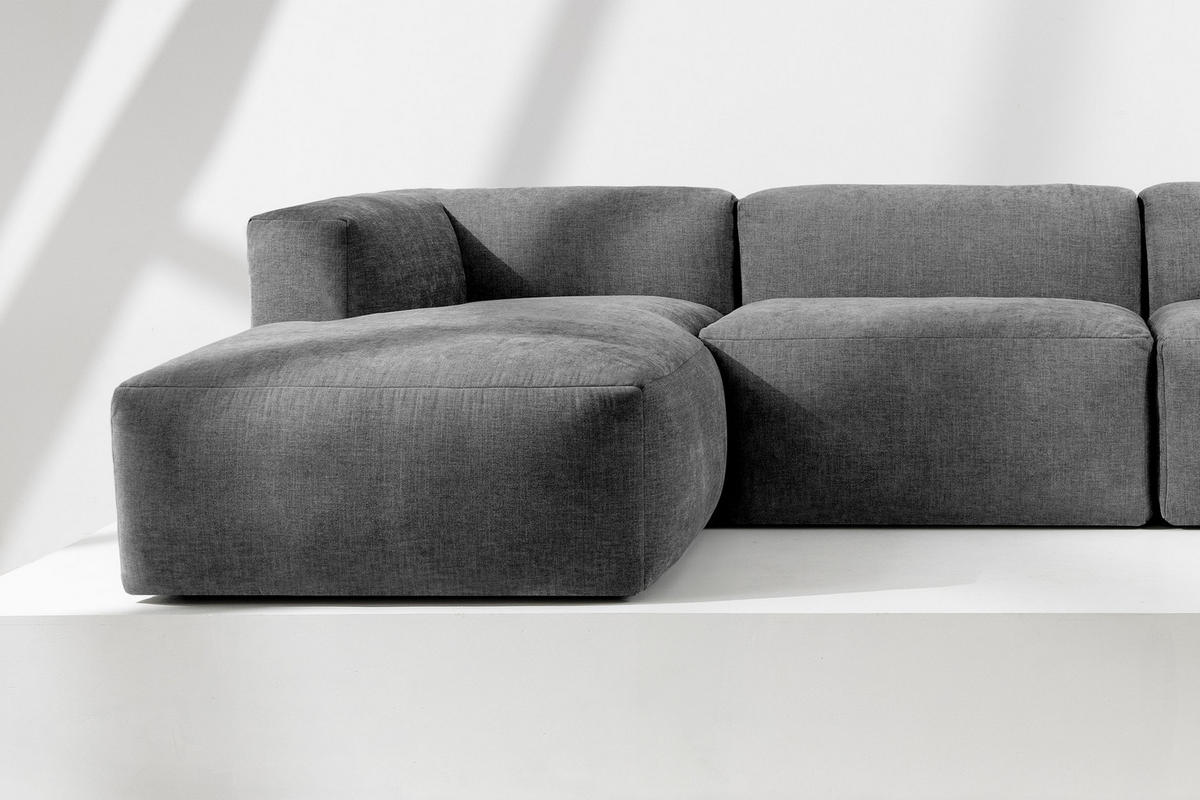PANORAMA-ECKSOFA BUFFO 7/8 Sitzer mit extrem weicher Sitzfläche, Gewebestoff, aschfahl - Grau, Textil (424/73/180cm) - KONSIMO®