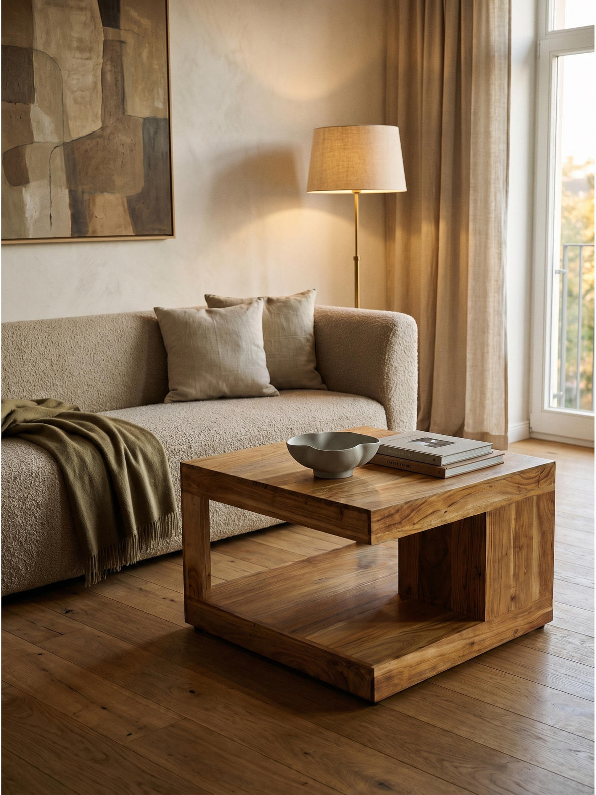 SOFATISCH NAREW, Akazie Massivholz, Akazie-Natur, 60 x 60 x 39,5 cm - Braun, Akazienholz/Holz (60/60/39.5cm) - KADIMA DESIGN
