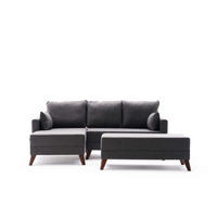 ECKSOFA mit Hocker als Schlaffläche, perfekt für kleine Räume - Anthrazit/Walnussfarben, Holz/Kunststoff (205/140cm) - myHomelando