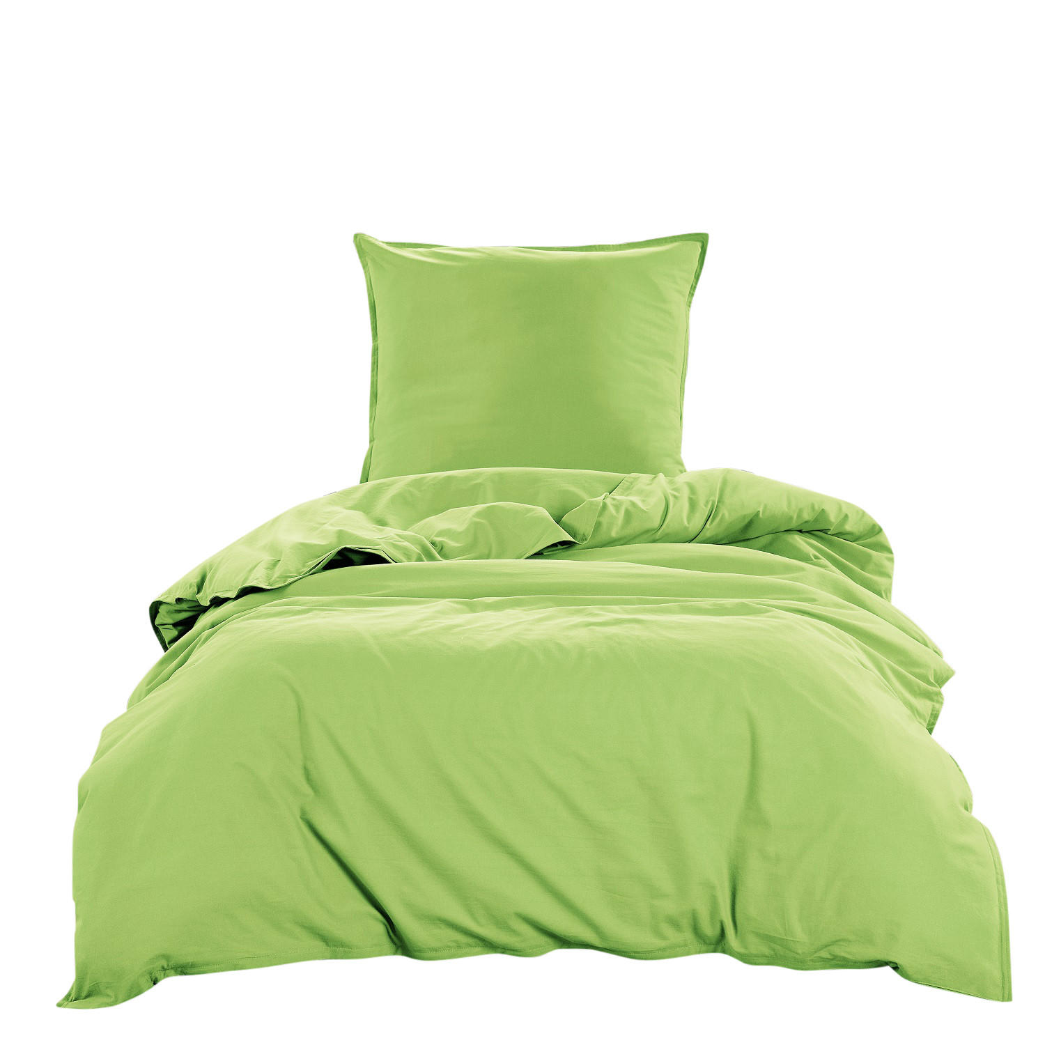 BETTWÄSCHE Stone Washed apfelgrün 155/220 cm 100% Baumwolle Used-Effekt mit Stehsaum - Hellgrün, Textil (155/220cm) - wometo