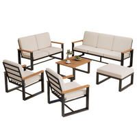 GARTENMÖBEL-SET Sofa Sessel Tisch Akazie Stahl Beige - Beige, Textil - FLIEKS