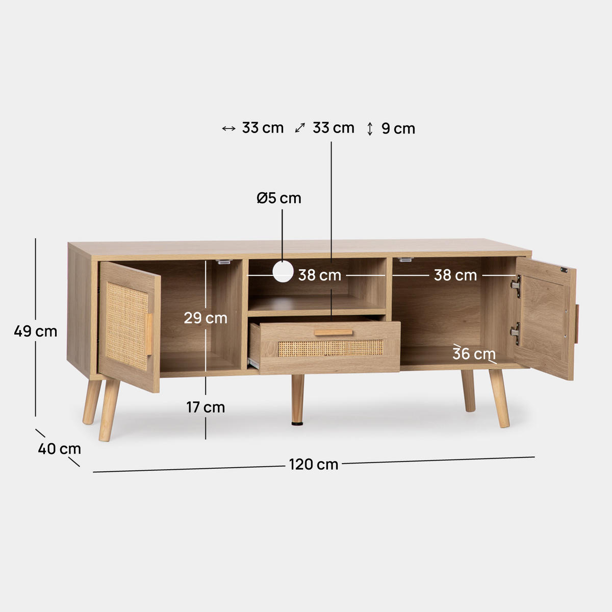 TV-ELEMENT Tahiti Natürlich 120 cm x 49 cm - Naturfarben, Holzwerkstoff (120/49/40cm) - Klast Home