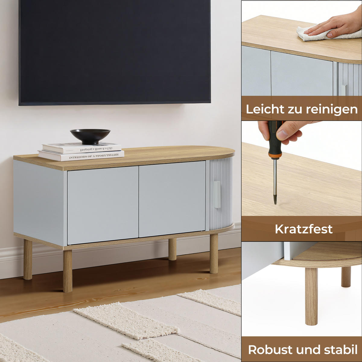 COUCHTISCH mit 2 Türen | B80 x T40 x H45 cm - Grau, Holzwerkstoff (40/80/45cm) - Hometopia