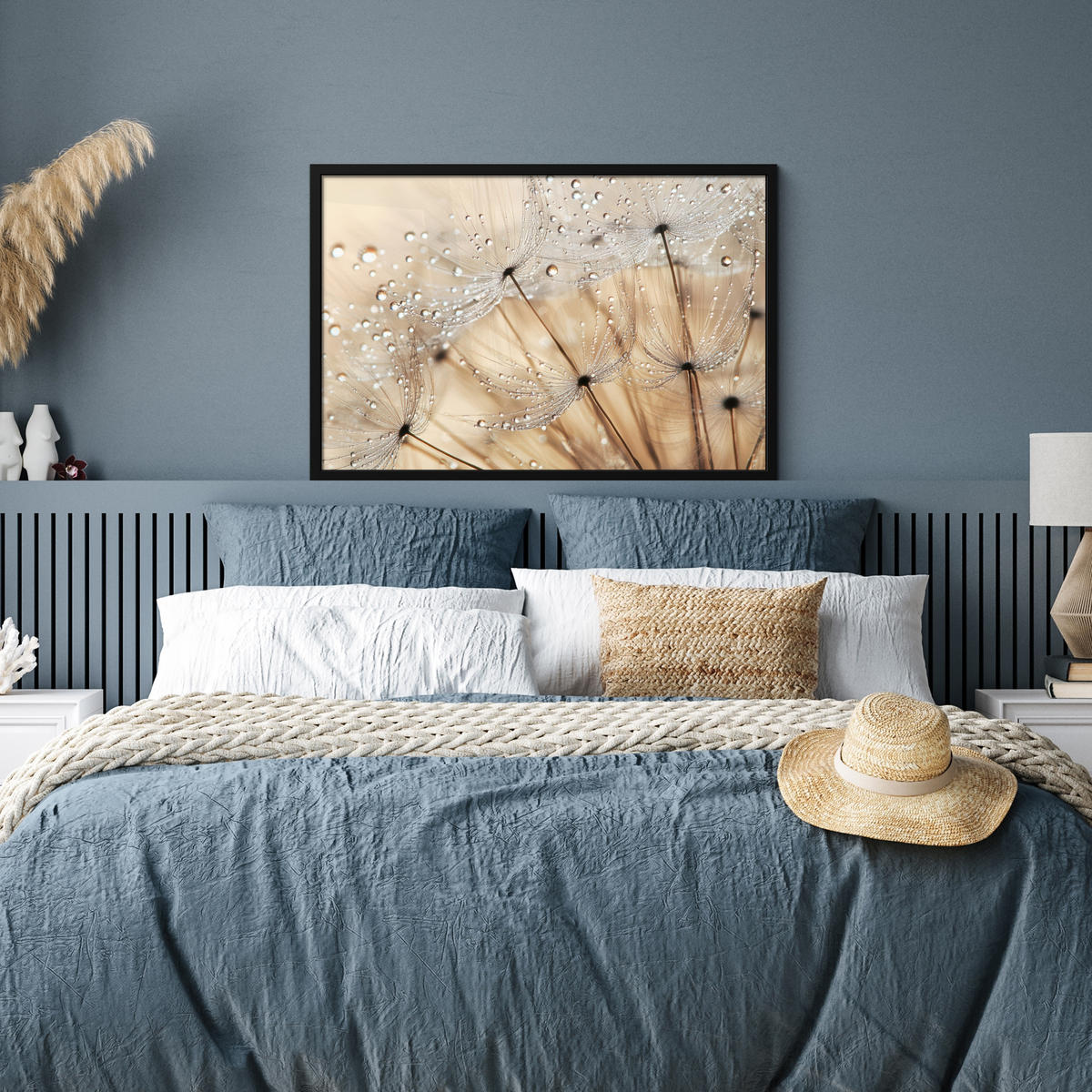 POSTER MIT RAHMEN Löwenzahn - Abstrakt - Natur - Beige 90x60 cm - Braun, Papier (90/60cm) - MuchoWow