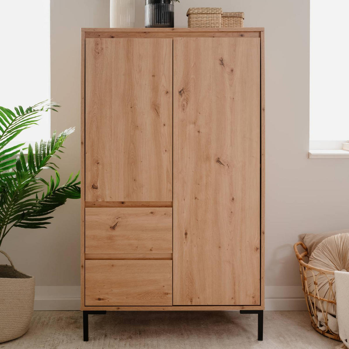 HIGHBOARD 81/139/40 cm Eiche Artisan, Metall Schwarz - Braun, Holz (81/139/40cm) - Homestyle4u