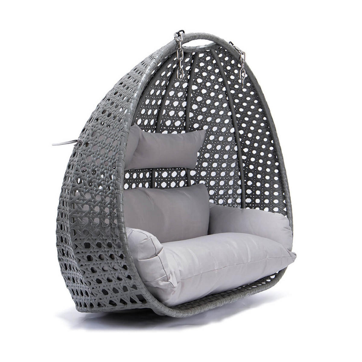 HÄNGESESSEL TWIN - Farbe: Grau, Ausstattung: Korb und Kissen - Grau, Kunststoff (145/126/74cm) - Home Deluxe