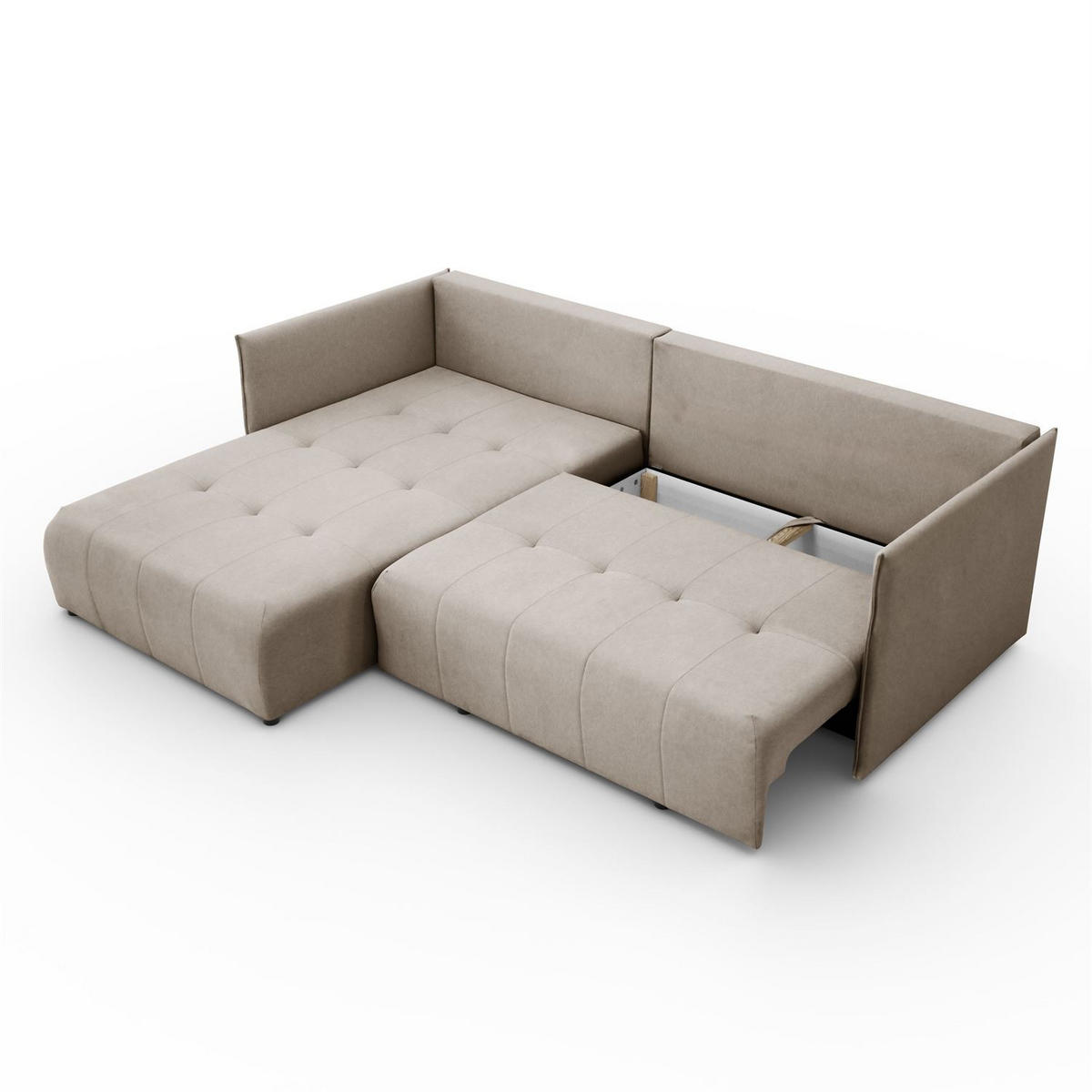 ECKSOFA APOLLO L mit Schlaffunktion und Bettkasten – linke Seite - Beige, Textil (246/188cm) - Lookway
