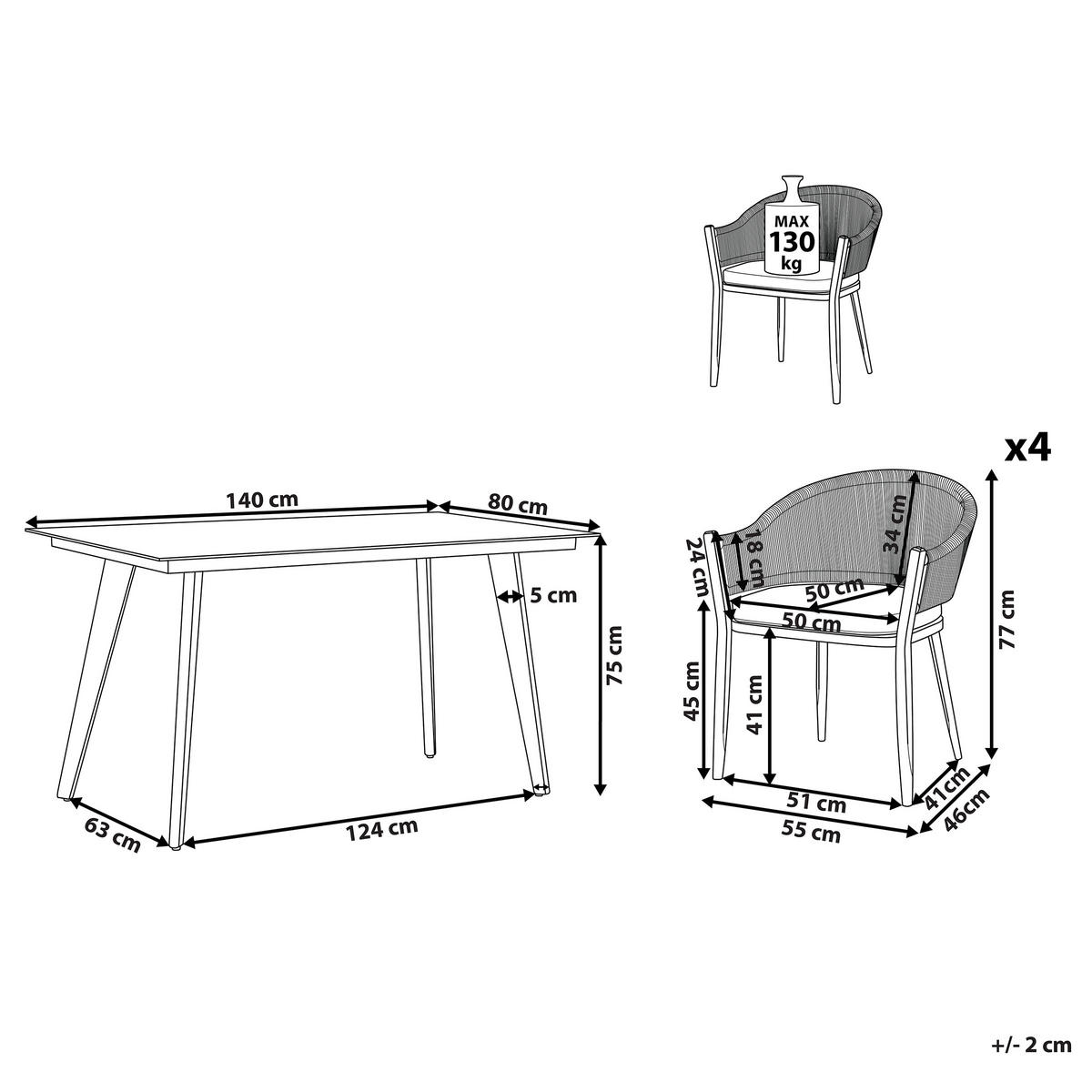 GARTENMÖBEL-SET 4-Sitzer Aluminium/Flechtseil grau Mileto - Grau, Metall - Beliani