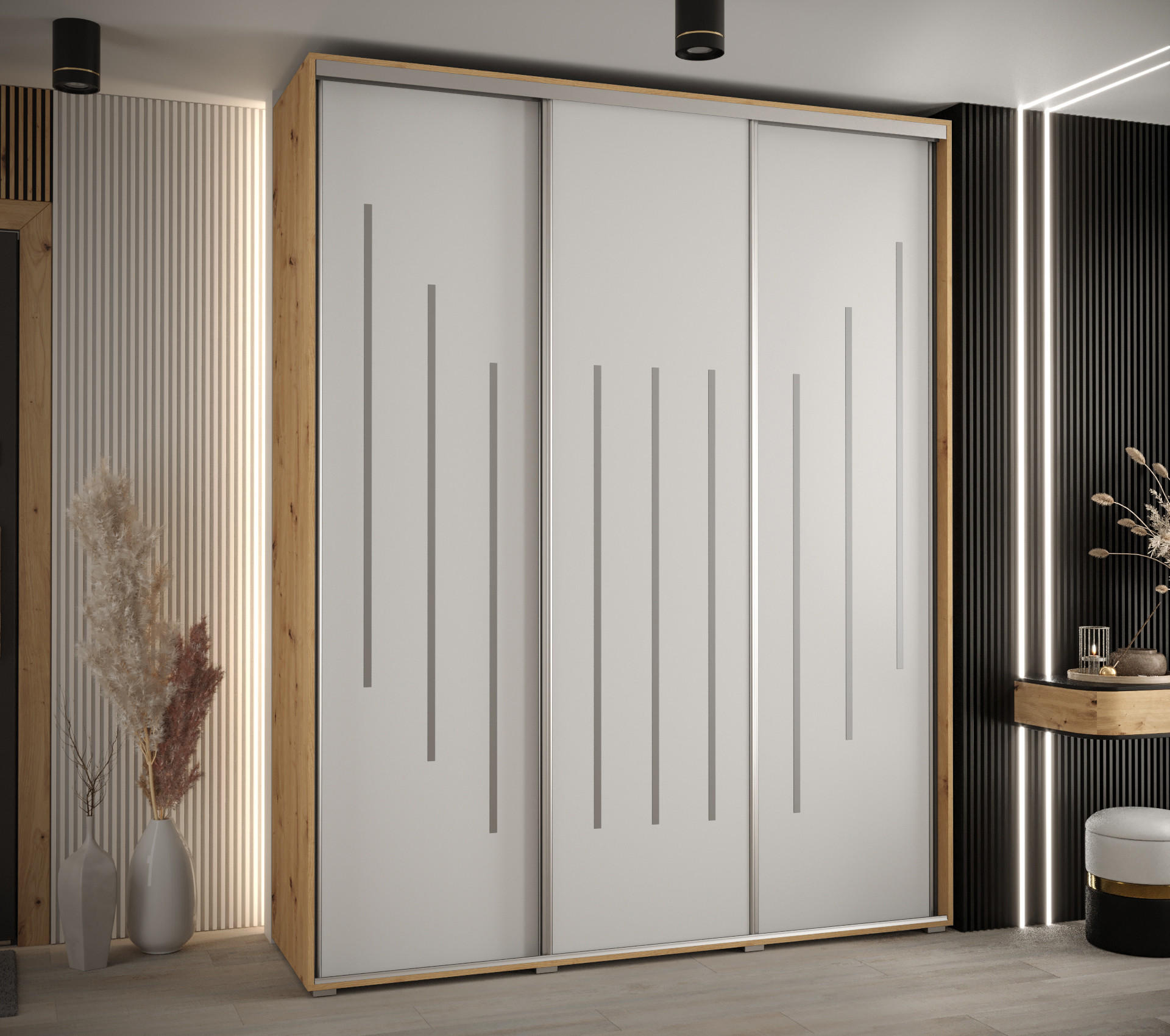 SCHWEBETÜRENSCHRANK 235,2/200/60 3-türig - Silberfarben/Weiß, Holz/Metall (200/235/60cm) - Abiks Möbel