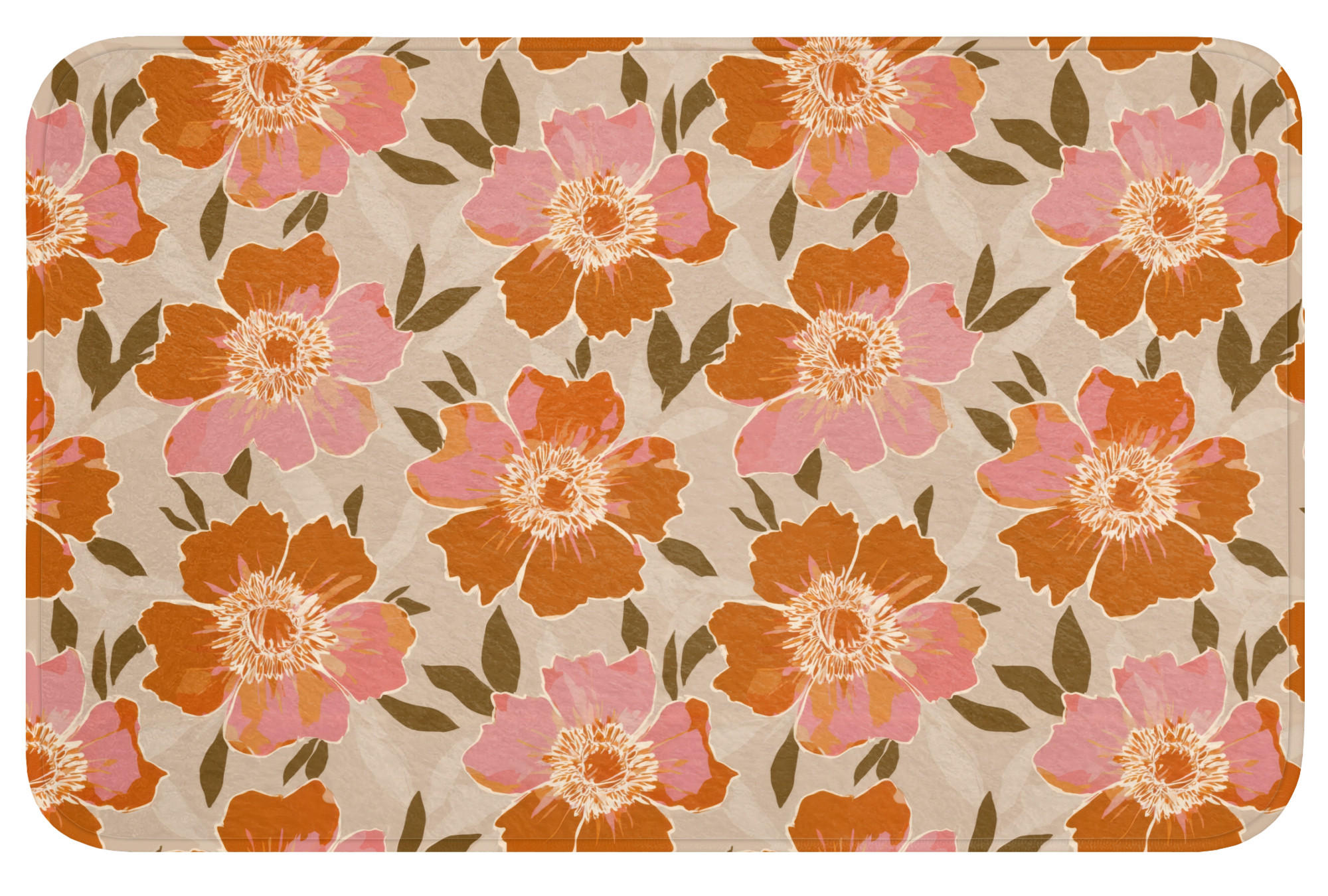 BADEMATTE Blumen - Motiv - Retro 80x50 cm - Multicolor, Kunststoff/Textil (80/50cm) - OnlyWow