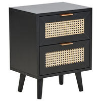 NACHTTISCH Rattan schwarz/beige 2 Schubladen 30/40/52 cm Opoco - Beige/Schwarz, Holzwerkstoff (40/52/30cm) - Beliani