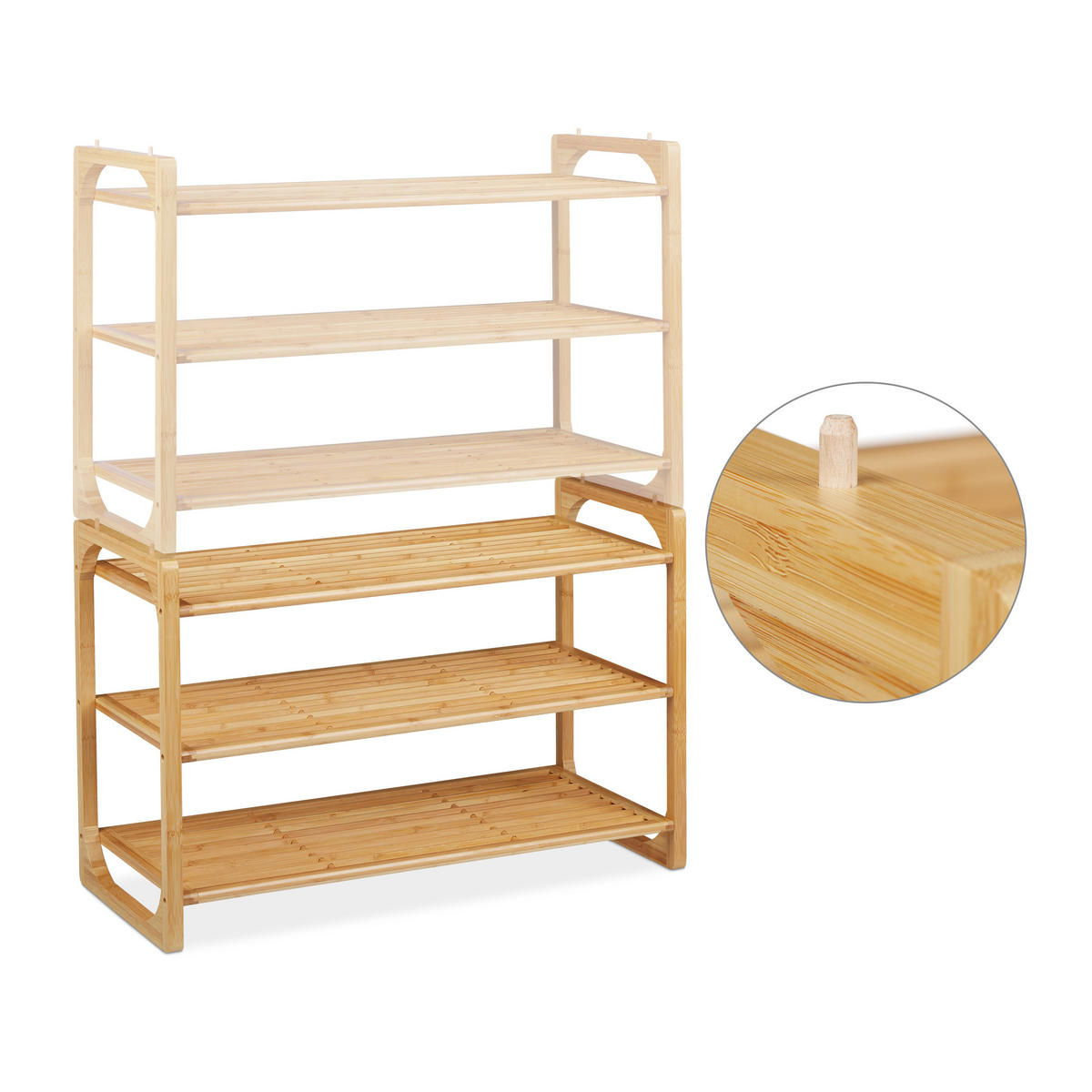 SCHUHREGAL stapelbar - Hellbraun, Holz (75.5/50/33cm) - Relaxdays
