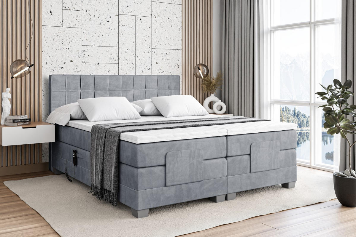 BOXSPRINGBETT elektrisch verstellbar mit 2 Matratzen H4/Taschenfederung OSTO EL 180 x 200 Hellgrau - Hellgrau, Holzwerkstoff (187/200cm) - ALTDECOR