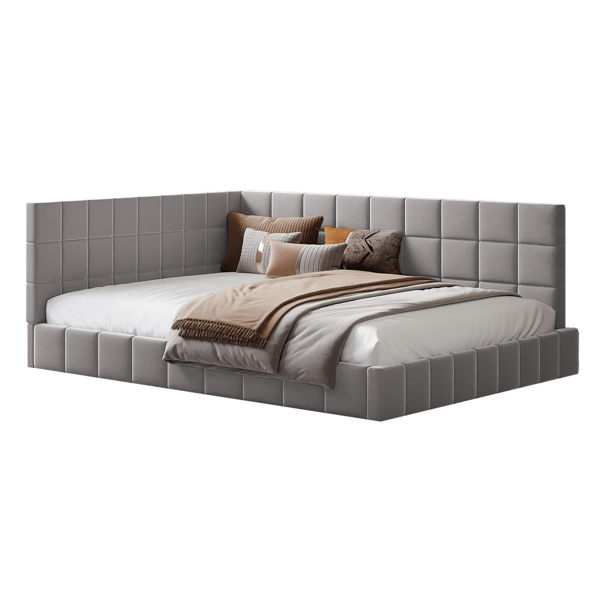POLSTERBETT 140/200 cm mit Rückenlehne und Samtpolsterung Grau - Grau, Leder (140/200cm) - OKWISH