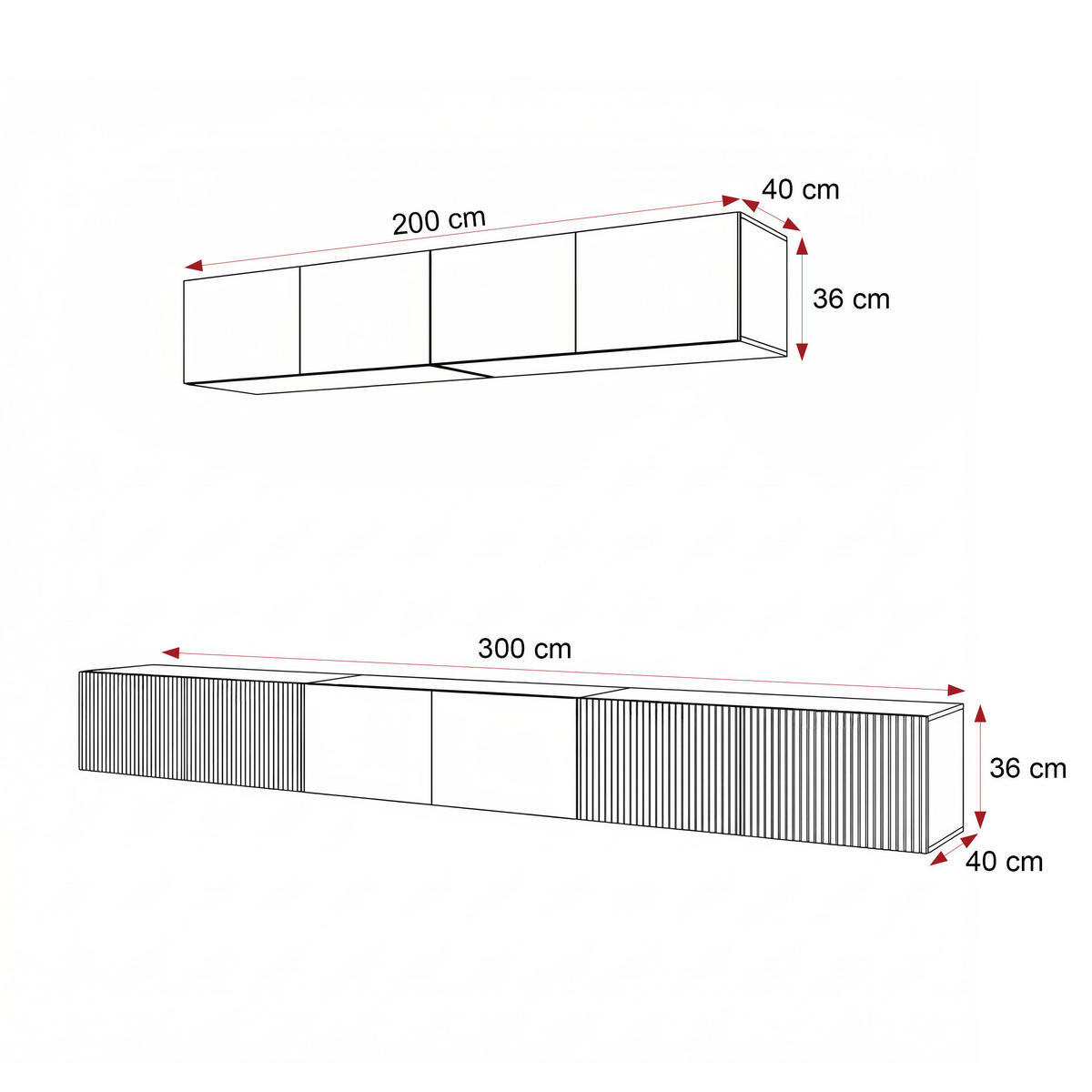 TV-LOWBOARD ANGEL VII mit LED-Beleuchtung, 300 cm Weiß matt - Weiß, Holzwerkstoff (300/72/40cm) - Idohome