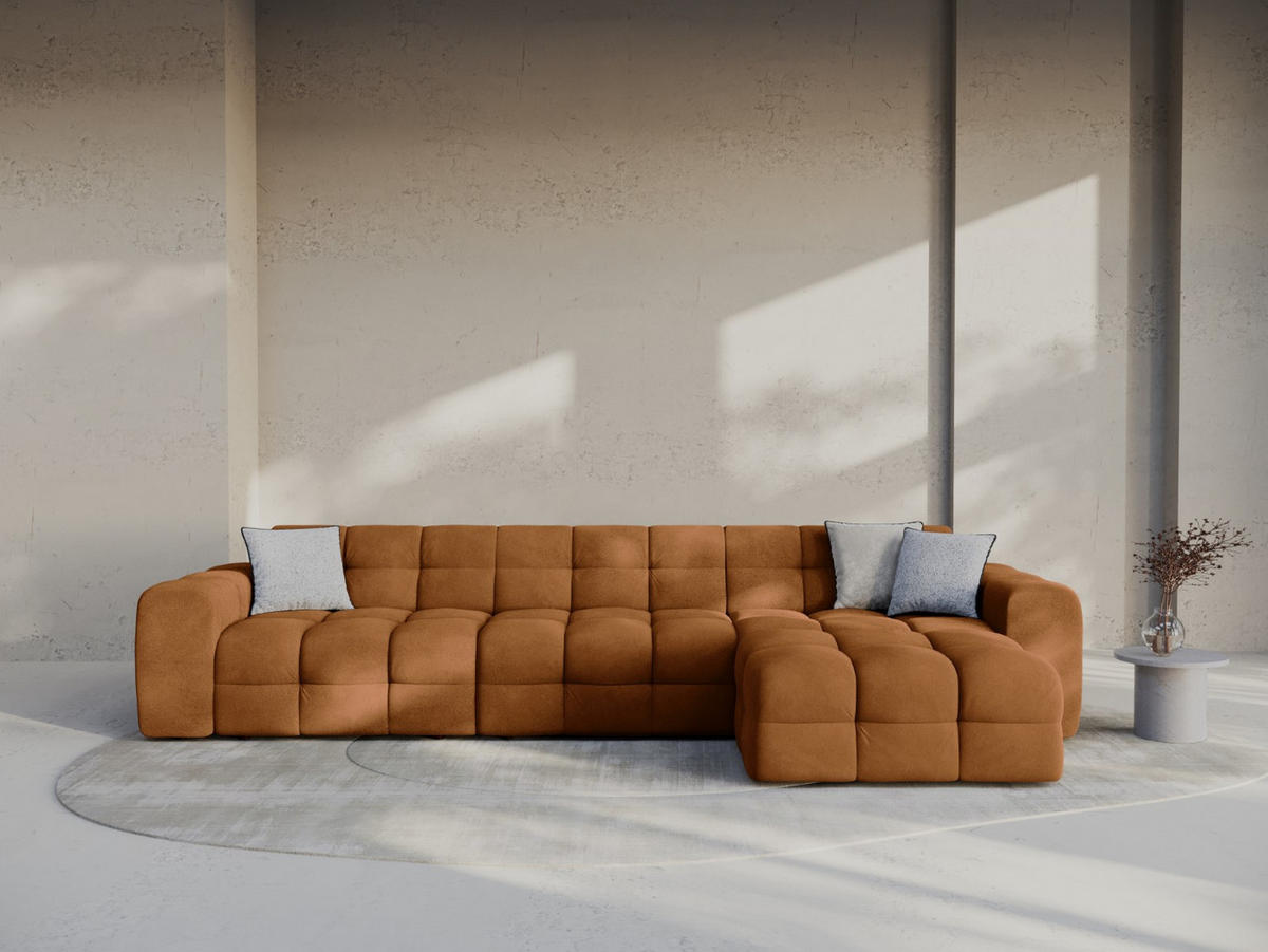 ECKSOFA rechts Kendal aus Samt kamel 5 Sitzplätze - Hellbraun, Textil (173/357cm) - Micadoni