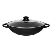 WOKPFANNE Maku Aluguss 32 cm mit Glasdeckel Induktion - Schwarz, Glas/Metall (32cm) - JUNG