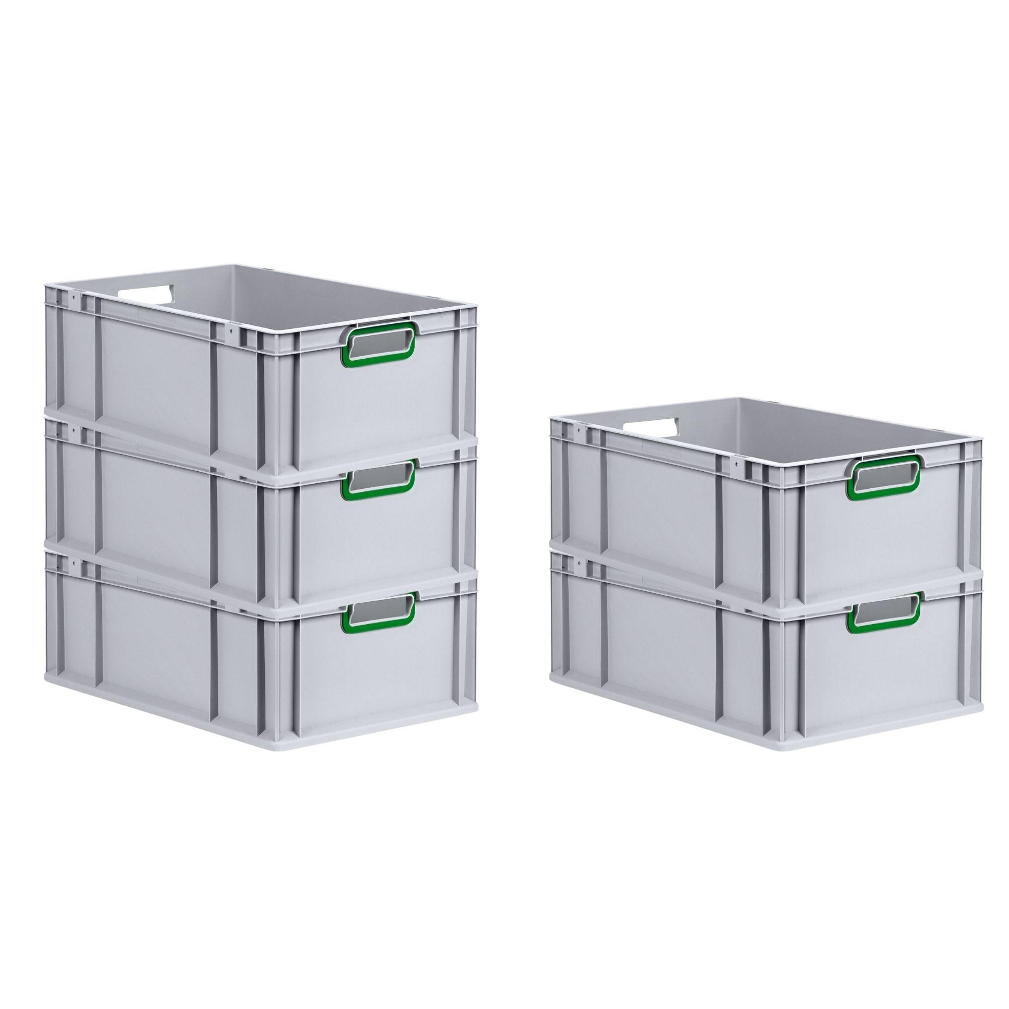 EUROBOX 5x Nextgen Color 22x40x60cm 44 Liter Griffe Grün Offen - Grün, Kunststoff (40/22/60cm) - PROREGAL