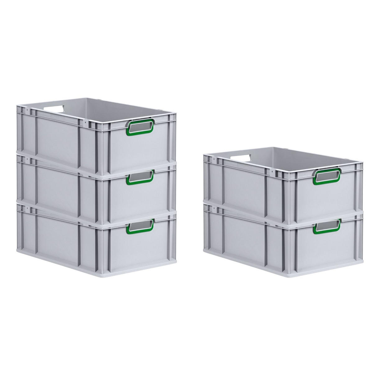 EUROBOX 5x Nextgen Color 22x40x60cm 44 Liter Griffe Grün Offen - Grün, Kunststoff (40/22/60cm) - PROREGAL
