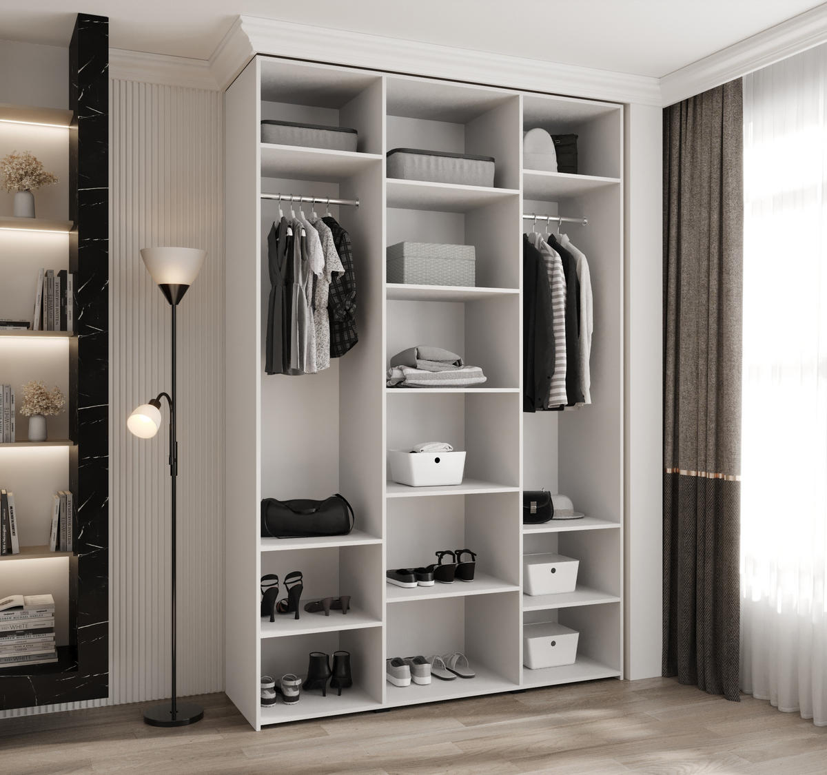 DREHTÜRENSCHRANK 245,5/160/50 3-türig - Goldfarben/Weiß, Holz/Metall (160/245.5/50cm) - Abiks Möbel