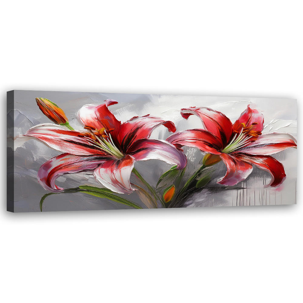 WANDBILD rote lilien gemalte blumen - Rot, Textil (90/30cm) - Feeby