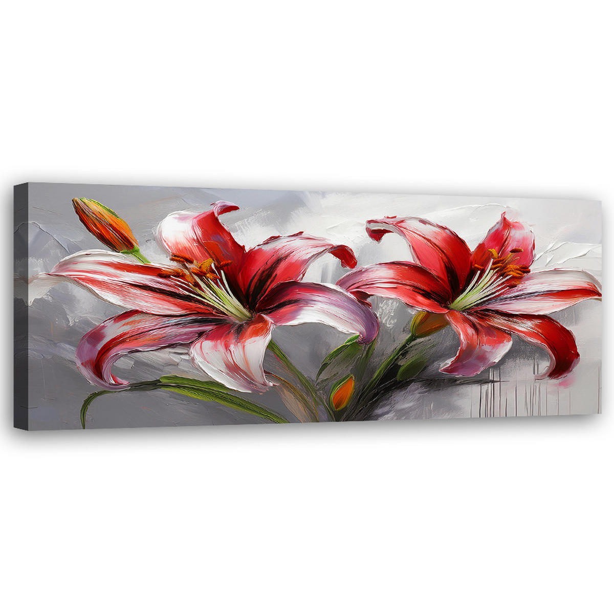 WANDBILD rote lilien gemalte blumen - Rot, Textil (90/30cm) - Feeby