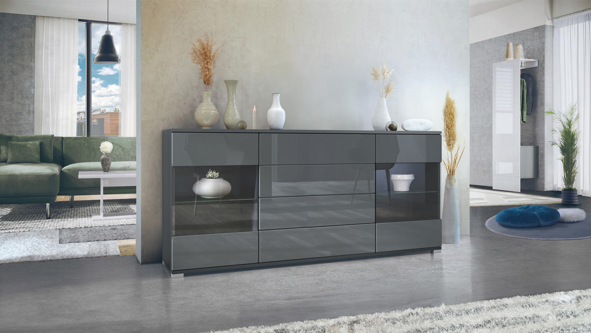SIDEBOARD Bari Grau Hochglanz - Grau, Holzwerkstoff (166.5/75.5/35cm) - Vladon